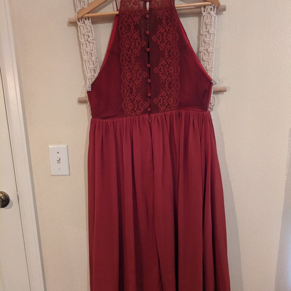 Rose-Colored Tea Length Bridesmaid Dress
